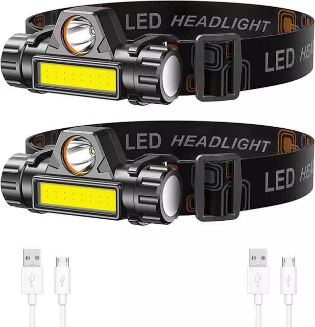 2 PEZZI LAMPADA da testa LED ricaricabile USB torcia frontale impermeabile  EUR 15,50 - PicClick IT