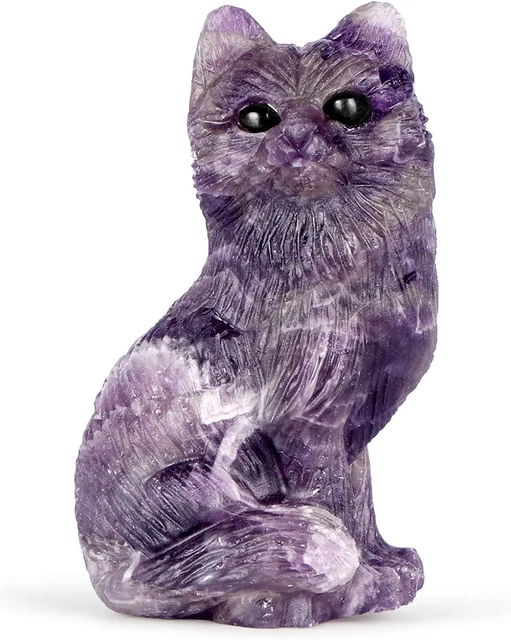 SMQ Amethyst Crystal Fox Statues and Figurines,Carved Gem Animal
