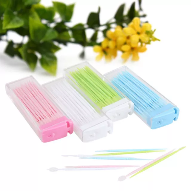 50Pcs Plastic Dental Picks Oral Care Hygiene 2 Way Interdental Brush Tooth Pick