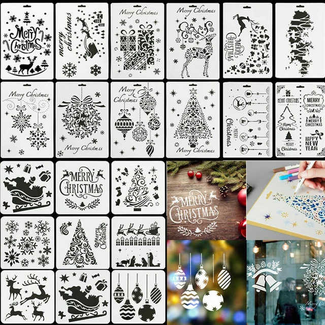 Layering Christmas Stencils Window Painting Bullet Journal Template Scrapbooking