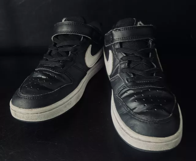 Nike Air Force 1 Black Leather Trainers Sneakers Size Uk Kids 2 EUR 34