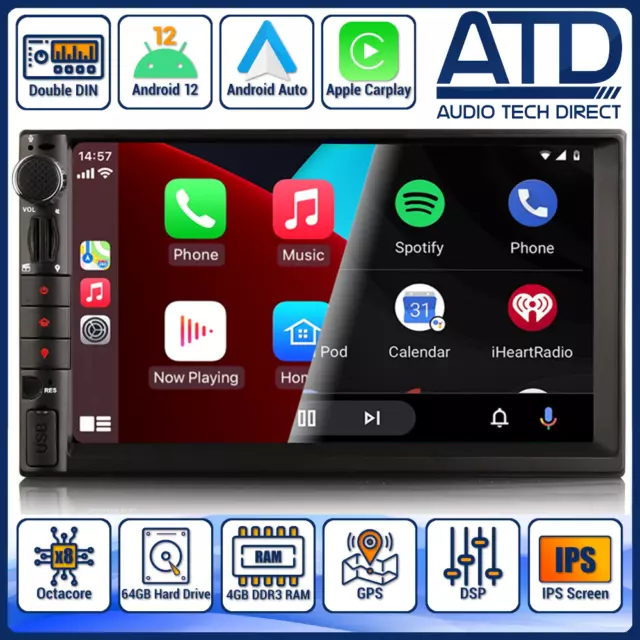 CarPlay Radio Android Auto Sat Nav GPS IPS Mechless 2 Double DIN AHD IPS Stereo