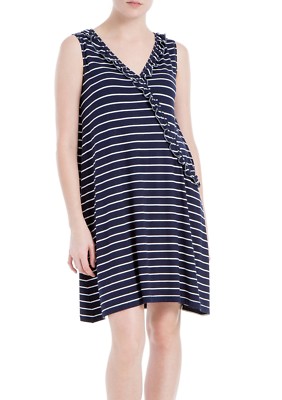 Sophie Max Studio 7B02D54 Navy/Ivory Stripe Stretch Knit Dress w/Pocket - $98