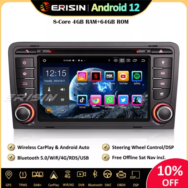 64GO ANDROID 12 Autoradio GPS CarPlay DAB+Wifi DSP CD For AUDI A3 S3 RS3  RNSE-PU EUR 305,23 - PicClick FR