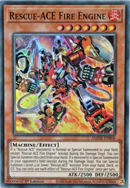 YuGiOh Rescue-ACE Fire Engine AMDE-EN006 Super Rare 1st Edition