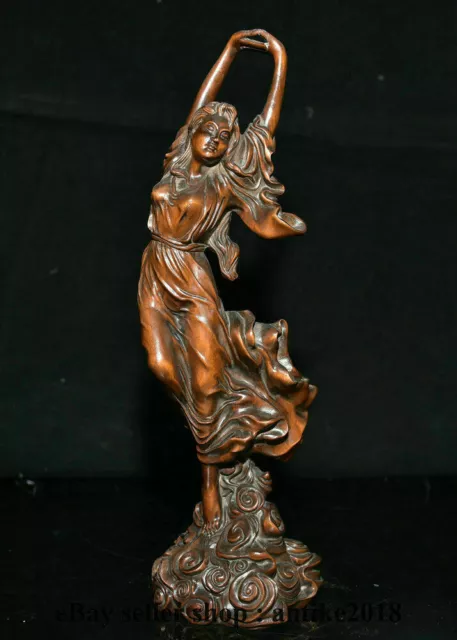 8.8" Old Chinese Boxwood Hand Carving Feng Shui Sexy Beauty Dance Sculpture