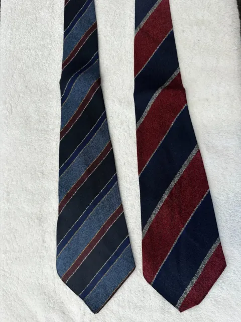 Quality Deadstock 1930S 2 X Vintage Blue/Red/Silver Striped Course Weave Ties