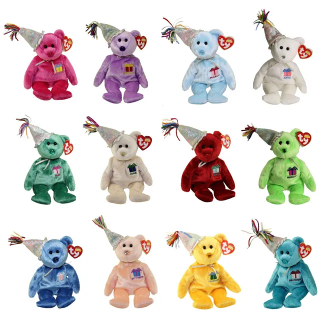 TY Beanie Babies - BIRTHDAY Bears with Hats  (Set of 12 Months)(9.5 inch) -MWMTs