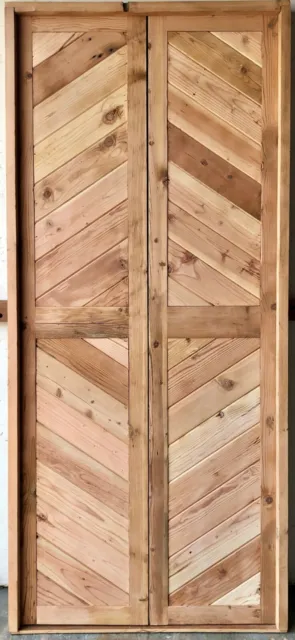 Rustic reclaimed double square door solid wood Doug Fir Chevron pattern no stain 5
