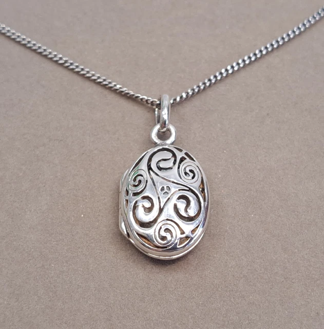 Sterling Silver 925 Celtic Spiral Shield Filigree Locket Pendant And Necklace Sterling Silver 925 Celtic Spiral Shield Filigree Locket Pendant And Necklace