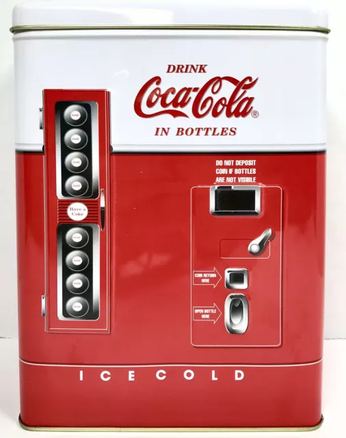 Coca-Cola 1997 Collectible 8” Tall Vending Machine Shape - Metal Tin - Embossed