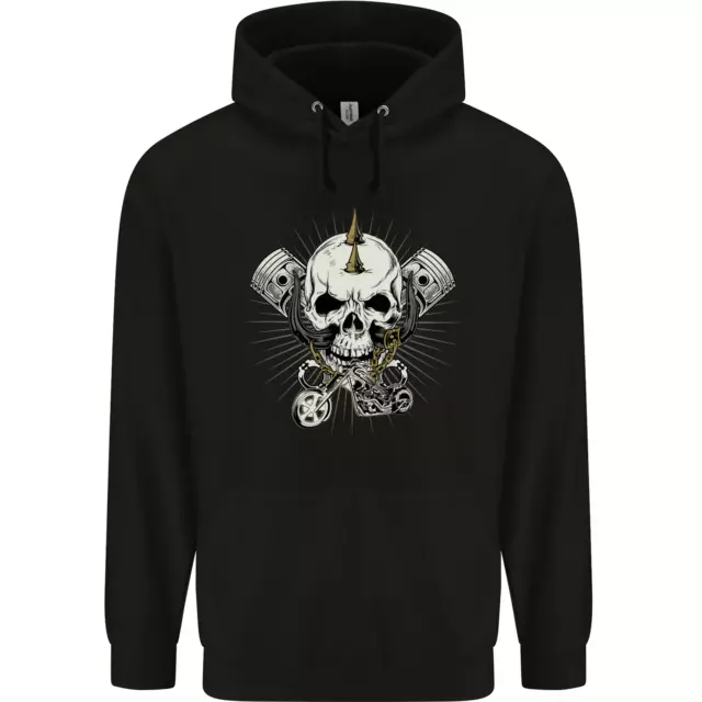 Felpa con cappuccio Piston Skull Moto Biker Uomo 80% Cotone