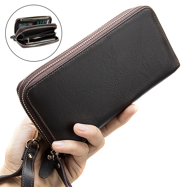 Mens Long Wallet Genuine Leather RFID Zipper Around Checkbook Clutch Bag Handbag