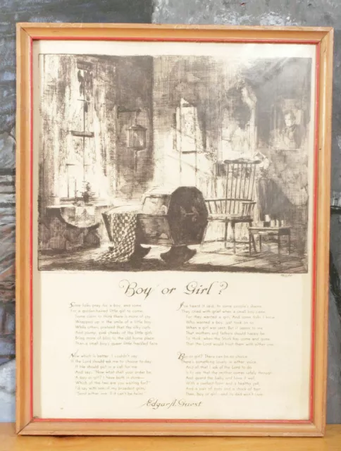 Vintage Print Nursery 1931 Edgar A Guest Framed Poem Boy Or Girl Black White