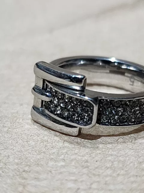 Michael Kors Ring Pave Crystal Buckle Silver Tone Size 5 3