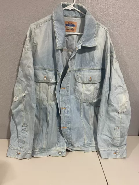 Acne Studios Indigo Bla Konst Denim Rippeur Jacket Distressed Oversized L/XL