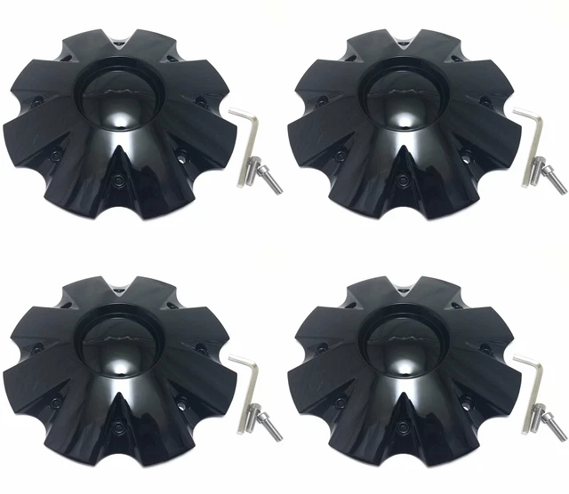 4 KMC Wheels Gloss Black Wheel Center Hub Caps for 5/6Lug KM651 Slide