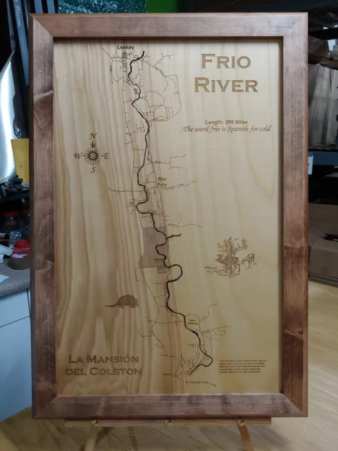 Frio River, Texas - Laser Cut Wood Map | Wall Art | Made to Order