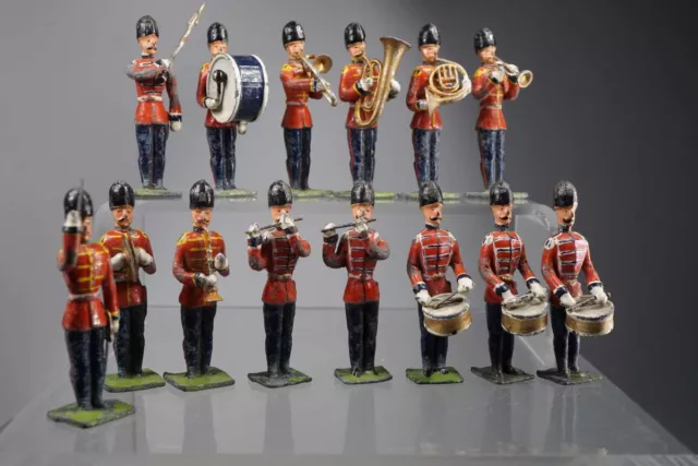 14x antike vollplastische Zinnfiguren - British Marching Band  - 45mm Serie