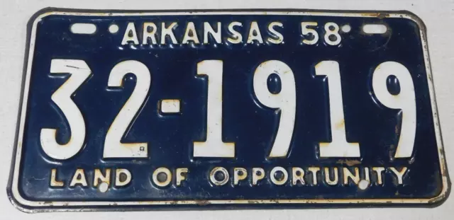 1958 Arkansas passenger car license plate