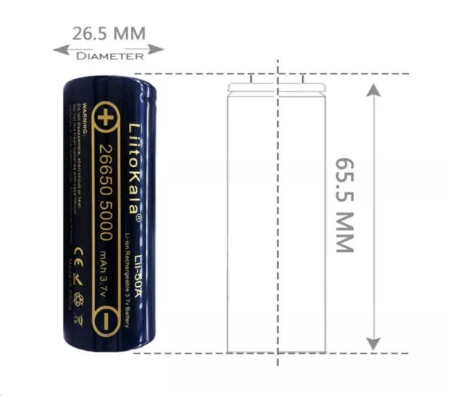 Batteria ricaricabile  26x65 mm 5000mAh 3.7V  litio 1 pezzo Liitokala