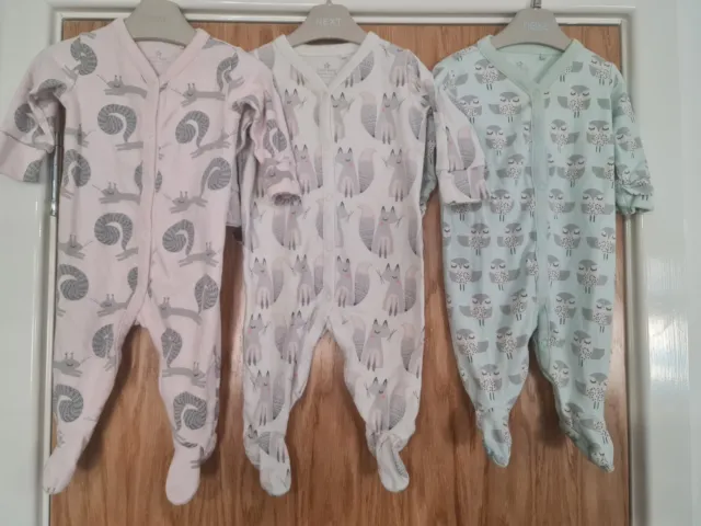 Baby Girls NEXT 3-6 Months Babygrow Sleepsuit Bundle Pastels animal print VGC
