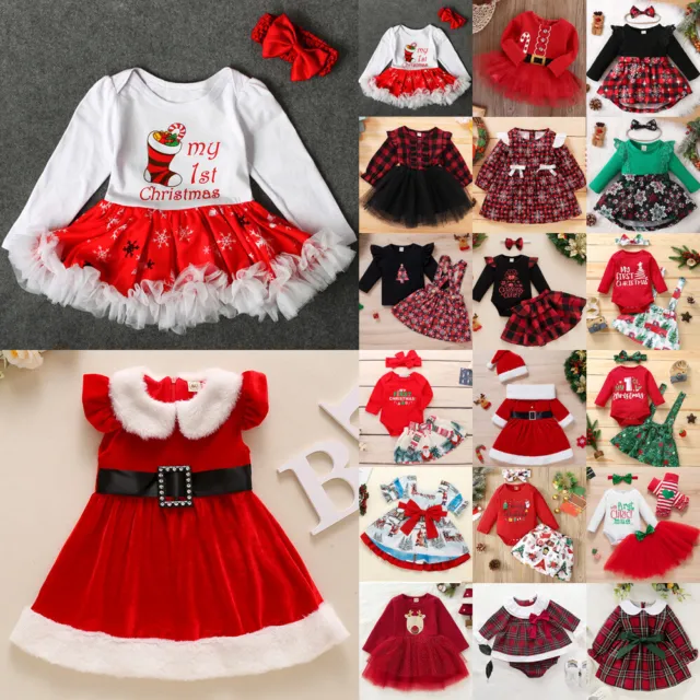Newborn Baby Girl Christmas Party Fancy Dress Santa Xmas Costume Clothes Outfits