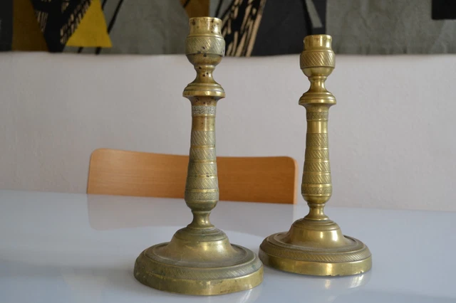 Coppia Di Candelabri Ottone Epoca Empire Direttorio Francia Debut XIX