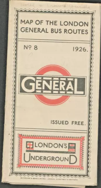 Londres Inglaterra ~ 1926 Mapa De Autobús Routes-Underground #8