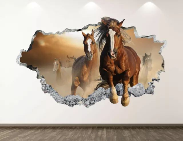 Horses Wall Decal Art Decor 3D Smashed Farm Animal Sticker Poster Kids BL300