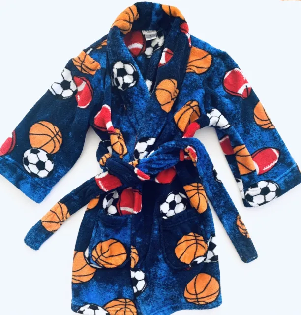 Cherokee Youth Blue Sports Theme Bathrobe Plush Fleece Basketball Size X-Small