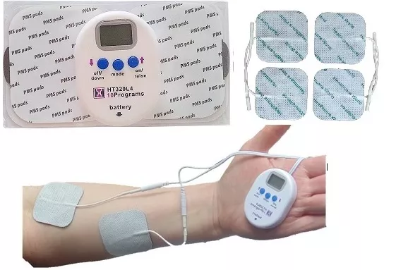 Digital Mini Wireless Tens Machine & Lead Adapter And 4 Square Tens Pads