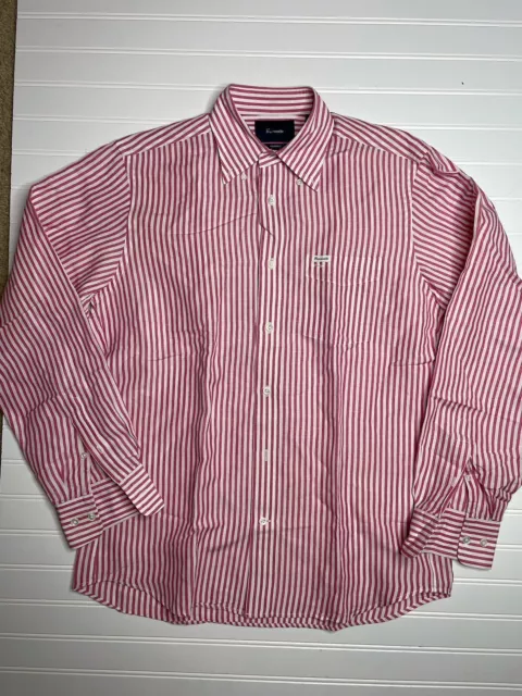 Faconnable Linen Blend Shirt Men’s Medium Pink White Striped Button Down