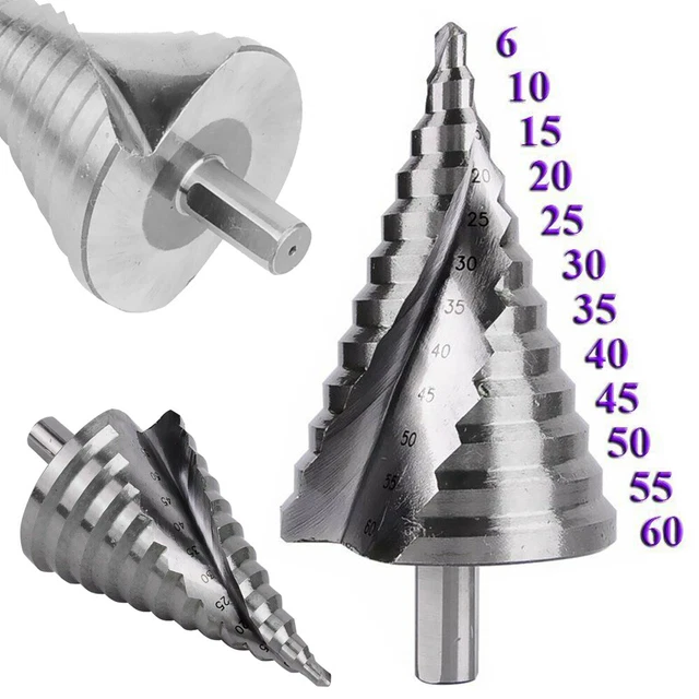12 Step 6mm-60mm HSS Titanium Large Hole Spiral Step Drill Bit Cone Groove KD