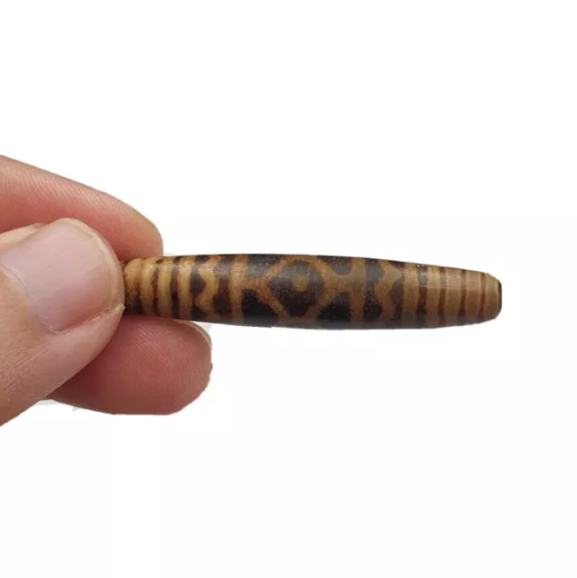 South Asian Burmese Antiques Trade Pumtek petrified Wood Beads Late 19 C. 52mm 3