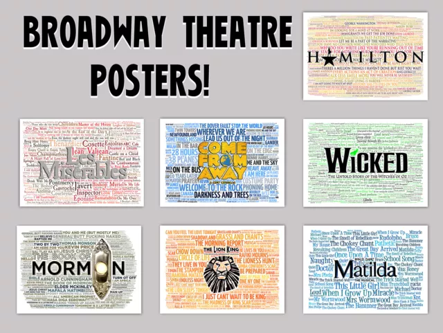 Broadway Musical Posters, Hamilton, Wicked, Matilda,Quotes, Lyrics, Wall Art