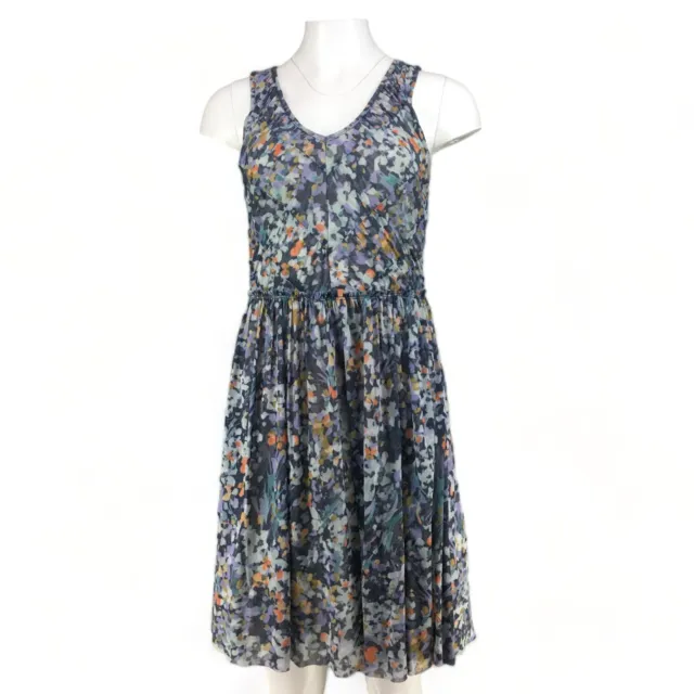 Weston Wear Vera Dress Anthropologie Sleeveless Floral Blue Mesh USA Size S