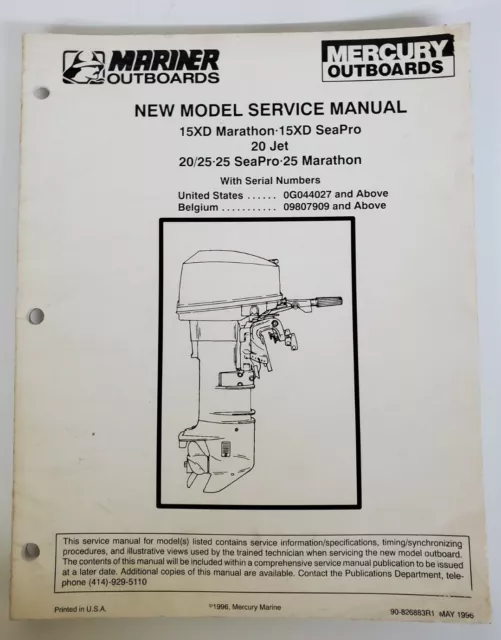 Mercury Mariner Outboards 15XD Marathon Seapro 20 25 Service Manual Jet