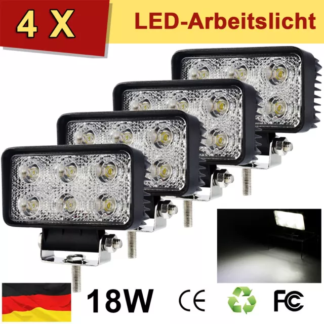 4x 18W Led Arbeitsscheinwerfer Offroad Scheinwerfer 12V 24V Traktor LKW Bagger