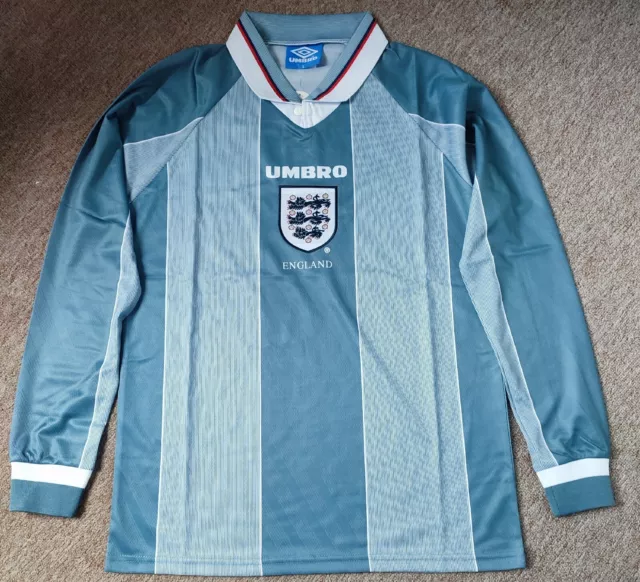 1996 Euro England Retro Long Sleeve Football Shirt Size Small Mens New.