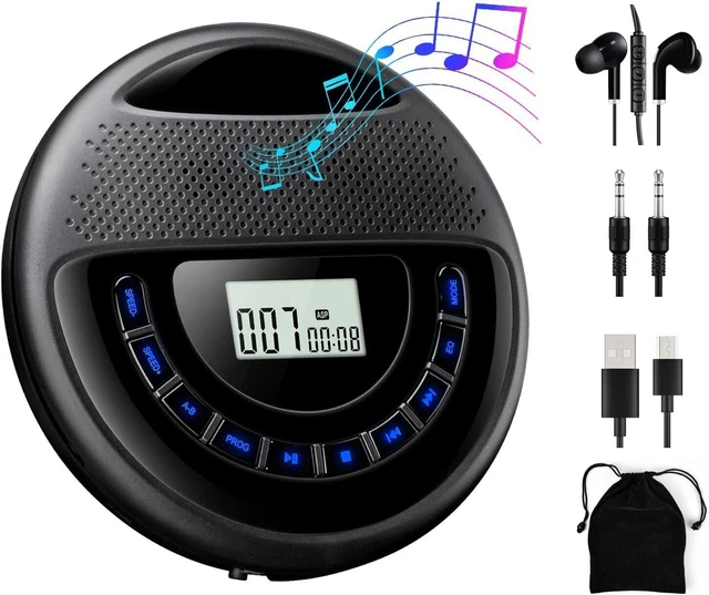 Gueray Tragbarer CD Player Discman | Mit 2 Stereo Lautsprechern | 1400mAh-Akku