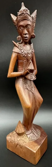 Old Balinese Hindu Goddess Hand Carved Detailed Hard Wood Sculpture Deity Woman