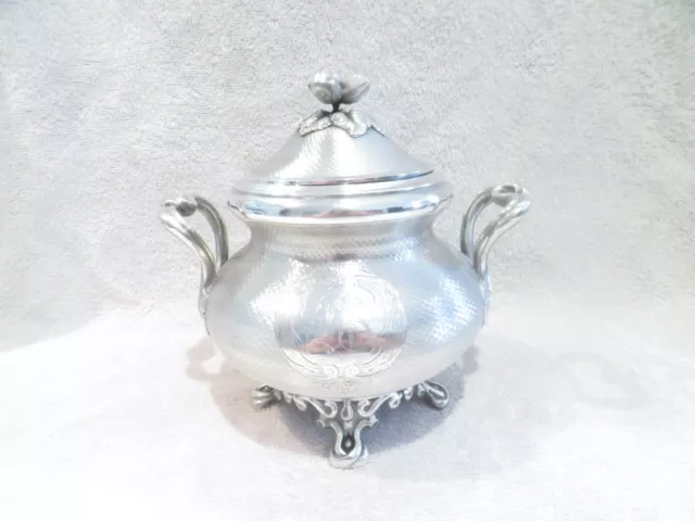 Magnificent 1870 French 950 guilloche silver large sugar bowl Debain Flament