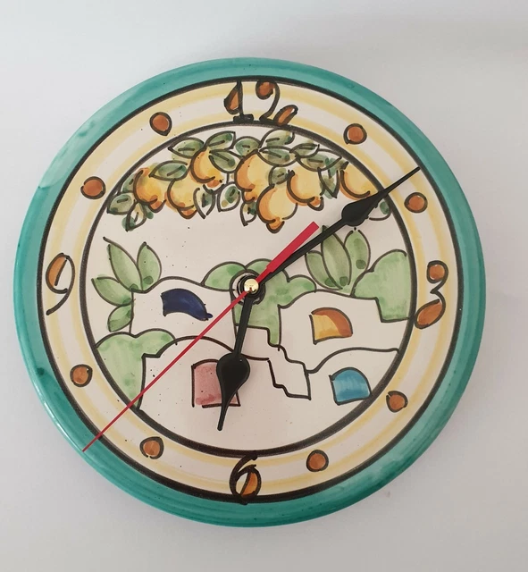 Horloge Murale Ronde En Céramique De Vietri Beige Fleurs - Style Shabby Chic