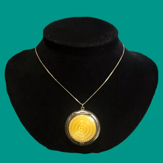 Vintage 1922 Yellow Enamel Sterling Silver Compact Locket Necklace 18” England Vintage 1922 Yellow Enamel Sterling Silver Compact Locket Necklace 18” England