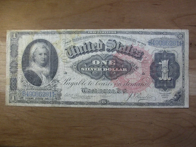 1886 $1 Silver Certificate, Martha Washington Fr-218 Rosecrans/Houston Large Red