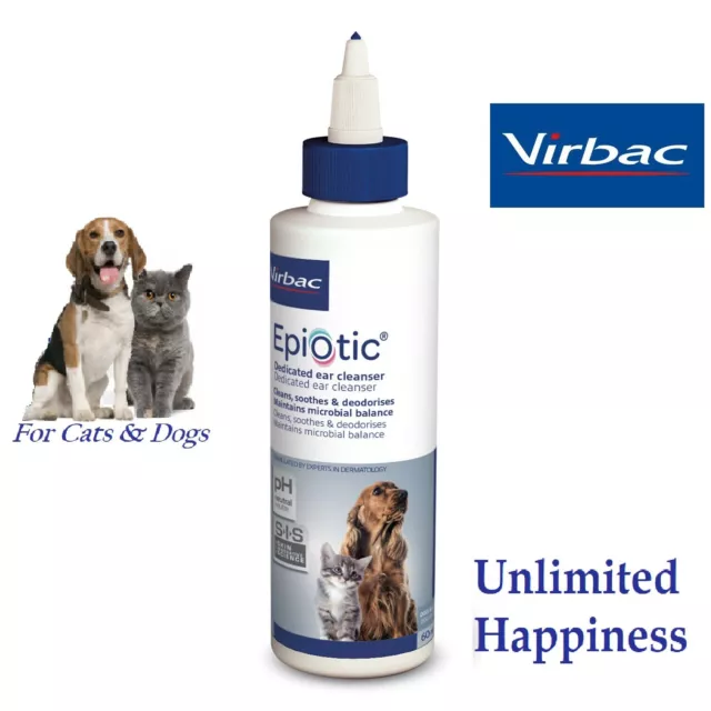 Virbac EpiOtic Ear Cleaner 60 ML - For Dogs & Cats Antibacterial Cleanser Fluid