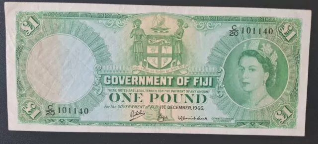 Fiji - 1965 QEII One Pound Banknote - Very Fine Original Condition