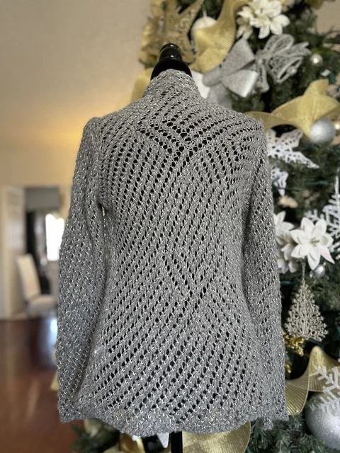 Eileen Fisher Damenpullover offener Strick Alpaka Wollmischung Cardigan Größe PL grau 3