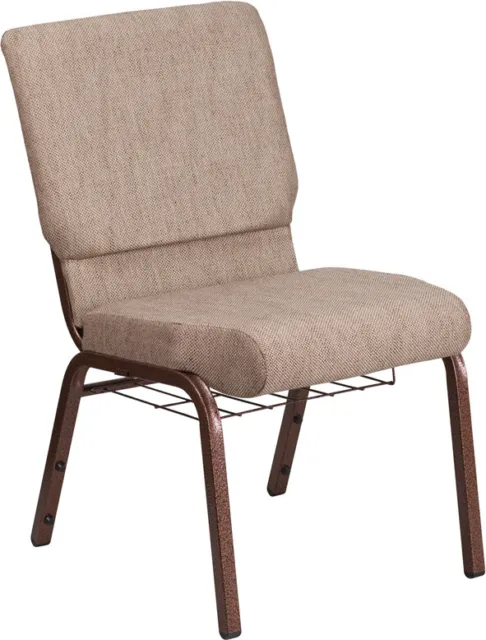 10 PACK 18.5'' Wide Beige Fabric Church Chair w/ Book Rack and Copper Vein Frame